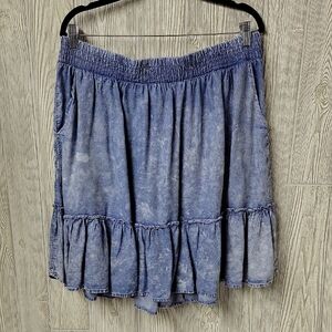 Torrid Acid Wash Chambray Ruffle Mini Skirt Womens Plus Size 1X